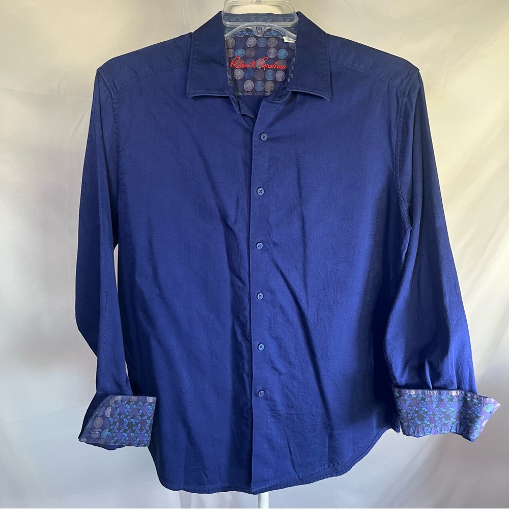 Robert Graham Men's Long Sleeve Button Down‎ Shirt Royal Blue Flip Cuff Large